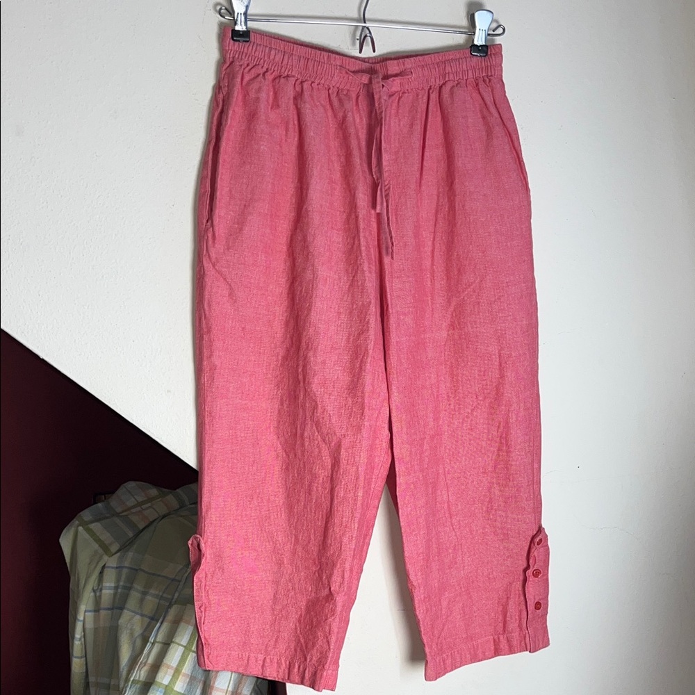 Country Store Casual Pink Cropped Drawstring Pants with Button Tab Detail S